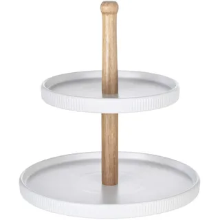 Etagere "Refia", weiß, B:24cm H:25cm L:24cm T:24cm Ø:24cm, Akazienholz, Massivholz, SCHÖNER WOHNEN-KOLLEKTION, Servierplatten, Etagere, Etagere mit elegantem Zylinderdesign und Holzakzenten