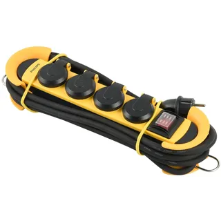 PHILIPS SPN5140YB/39 Aussensteckdose - Mehrfachsteckdose für den Außenbereich - 4-Fach - Spritzwassergeschützt nach IP44-3m Kabel und Schalter - Schwarz/Gelb