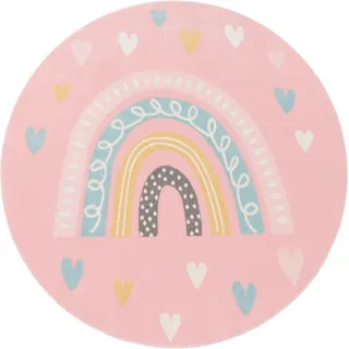 Paco Home Kinderteppich »Nino 887« rund 13 mm Höhe Kurzflor, Spielteppich, Motiv Regenbogen & Herzen, Kinderzimmer, pink