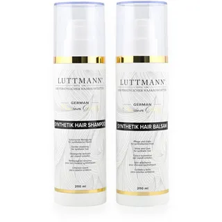 LUTTMANN® Synthetik Hair Kunsthaar Pflege Perücken Shampoo & Balsam Pflegeset je 200 ml - schonende Reinigung für synthetische Haare - speziell für Haarteile & Perücken