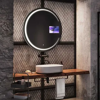 Artforma Runde Badspiegel SMART 85x85 cm - mit LED Beleuchtung - LED Farbe Kaltweiß 7000K - Individuell Nach Maß - Beleuchtet Wandspiegel Lichtspiegel Badezimmerspiegel SOKR156 - Transparent