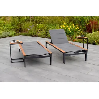 MERXX Gartenliege »Paxos« 2 Liegen und 2 Beistelltische, grau
