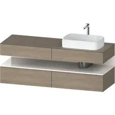 Duravit Qatego Konsolenwaschtischunterbau, 2 Auszüge, 2 Schubkästen, Ausschnitt rechts, 1600x550x600mm, Nische Weiß Hochglanz, QA4778022, Farbe: Eiche Terra/mit Nischenbeleuchtung