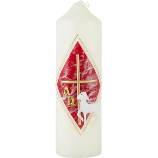LivuX Osterkerze mit Verzierung Rot/Gold Eierschale 16,5 cm x 5 cm – Stumpenkerze aus Paraffinwachs, ca. 40 Std. Brenndauer – Symbol für Auferstehung & Glauben, ideal für Osterdekoration 1055