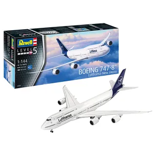 REVELL 03891 Boeing 747-8 Lufthansa New Livery, 1:144/52,5 cm originalgetreuer Modellbausatz für Experten, unlackiert