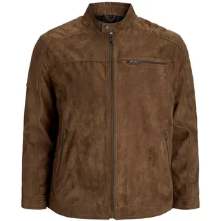 Herren JACK & JONES Kunstleder Jacke Plus Size | Biker Bomber Übergangs Blouson | Übergröße JJEROCKY, Farben:Braun, Größe Jacken:3XL