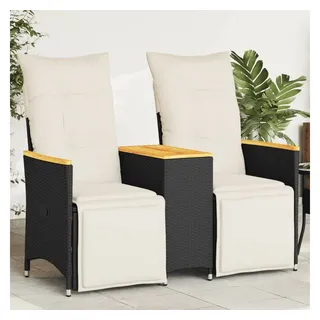 vidaXL Gartensofa 2-Sitzer Verstellbar mit Tisch 1 Teile  Schwarz