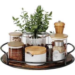 Drehteller Holz Organizer, Lazy Susan Gewürzregal Drehbar Gewürzständer for Tischplatte, Arbeitsplatte, Küche, Speisekammer, Gewürze, Badezimmer, Waschtisch, Dekoration, 23cm