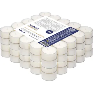 Horeca Candles - Theelichter Transparente Hülle - 8 Stunden Brenndauer - Weiß - 100 Stück Klar Teekerzen - Ohne Duft - Kerzen in Durchsichtigem Behälter