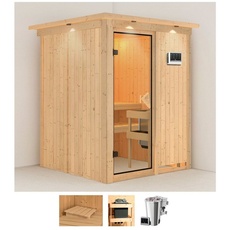 Bild Sauna »Milaja«, (Set), 3,6-kW-Bio-Plug & Play Ofen mit externer Steuerung beige