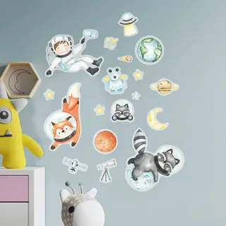 Papierdrachen Wandtattoos - 8 Bögen mit Wandstickern für Kinder - Kinderzimmer Dekoration - Wand Deko - Astronauten - 22 x 30 cm je Bogen - für Jungen und Mädchen - Set 4