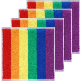 Lashuma 4 Stück Seiftücher, Gästehandtücher klein 30x30 cm, Gestreiftes Handtuchset in Regenbogen Farben