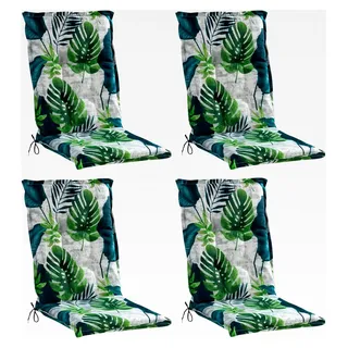 Gartenstuhlauflagen Hochlehner 4er Set - 120 x 50 cm - Blau - Grau - Grün - Baumwolle - Polyester - Blattmotiv