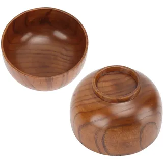 Fdit Holzsuppenschüssel, Salatschüssel aus Holz Im Japanischen Stil, Exquisite, Glatt Runde Holzschüssel für Reis, Nudeln, Salat, Obst