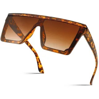FEISEDY Vintage Flat Top Sonnenbrille Herren Damen Groß Verspiegelt UV400 Schutz Randlose xxl Sonnenbrille Eckig B2470