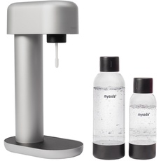 Mysoda: Ruby Wassersprudler aus Aluminum (ohne CO2-Zylinder) mit 1L und 0,5L Quick-Lock BPA-frei Plastikflaschen - Silber