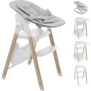 babyGO Levels Hochstuhl Newborn – mitwachsender Hochstuhl ab Baby, klappbar, belastbar bis 110 kg, sicher & stabil, verstellbare Fußstütze, abnehmbarer Tisch (Weiß)