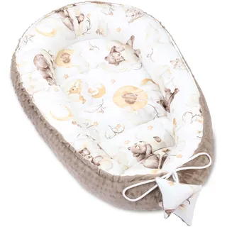 Warmes Nestchen Baby 90x50 cm - Kuschelnest Neugeborene Nestchen Winter/Herbst Kokon Babynest Schlummer Bär Khaki