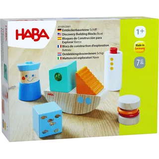 HABA Entdeckerbausteine Schiff - Marine Holzbausteine mit optischen und akustischen Effekten - Fördert Feinmotorik - Made in Germany - Für Kinder ab 1 Jahr - 2010922001