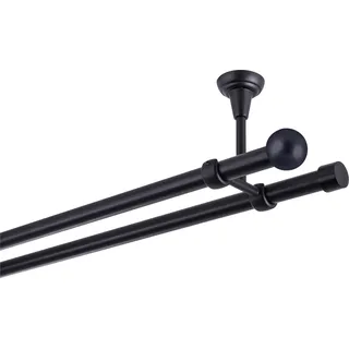 Gardinenstange 160 cm 2-läufig Schwarz Matt stabile Vorhangstange 19 mm mit Kugel einfache Montage an der Decke - Schwarz