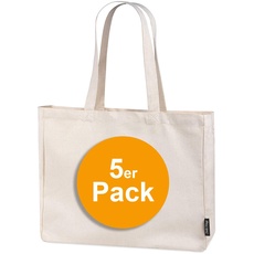 5er Pack stabile 300 g/m2 Einkaufstasche aus Bio-Baumwolle in Premium-Qualität Jutebeutel Tragetasche Stoffbeutel Shopper (5)