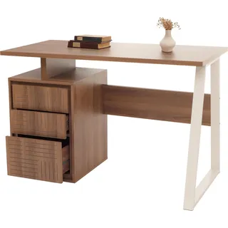 Schreibtisch HWC-O32, Bürotisch Computertisch Arbeitstisch, Schublade, Melamin Holz, 77x118x58cm braun - Braun