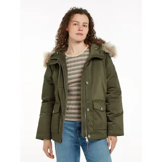 Tommy Hilfiger Damen Parka Padded Parka With Fur mit Knopfleiste, Mehrfarbig (Army Green), M