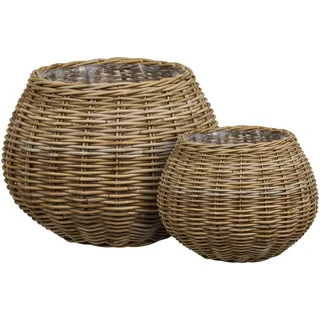 Korbset , Naturfarben , Holz , 2-teilig , Rattan , rund , Ordnen & Aufbewahren, Körbe, Dekokörbe