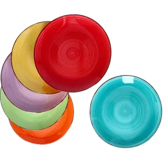 MamboCat 6X Speiseteller Uni bunt I Steingut-Geschirr 6 Personen - farbenfrohes Design I 6er Teller-Set modern I Essteller I Menüteller I Servierplatte I Tafelzubehör I Flache Teller 6 Stück