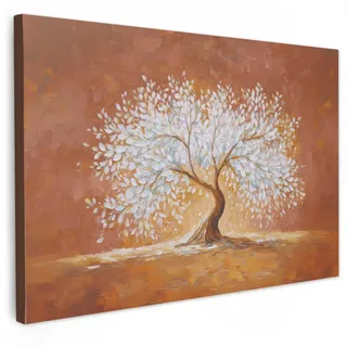 MuchoWow Leinwandbild Abstrakt - Baum - Weiß - Blätter Wanddeko 90x60 cm , Braun , Textil , Kiefer , Rechteckig , 90x60 cm , FSC 100% , gerahmt , Bilder & Rahmen, Bilder, Leinwandbilder