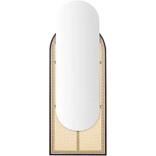 Beliani Wandspiegel Rattan naturfarben/schwarz oval 53/143 cm Nevers , Kunststoff , Oval , 53x143x5 cm , Spiegel, Wandspiegel