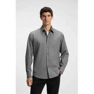 Langarmhemd BOSS ORANGE "Relegant", Herren, Gr. 6XL, N-Gr, grau (open grau062), Web, Obermaterial: 100% Baumwolle, regular fit, hoch geschlossener Ausschnitt, eingesetzt 2-Knopf-Manschette mit Knöpfen, Hemden Langarmhemd, mit BOSS Stickerei