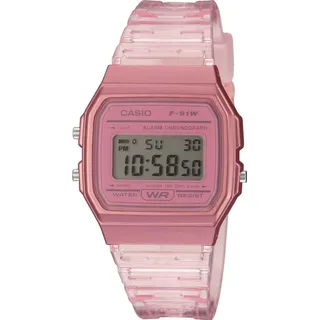 Casio Damen Digital Quarz Uhr mit Resin Armband F-91WS-4EF Rosa