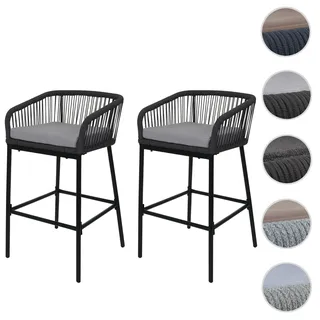 2er-Set Rope-Barhocker HWC-O22, Tresenhocker, Outdoor Sitzpolster Seilgeflecht Metall ~ anthrazit, K