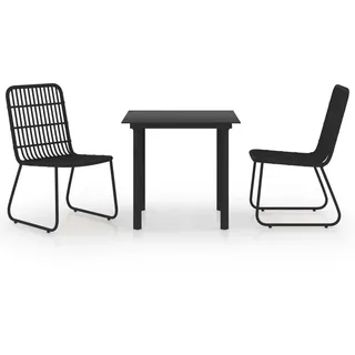 vidaXL 3-tlg. Garten-Essgruppe Poly Rattan und Glas - Schwarz