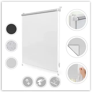 Lichtblick Rollo Verdunkelung ohne Bohren Weiß 100 cm x 150 cm (B x L) | Rollos für Fenster ohne Bohren, Verdunklungsrollo, Montage ohne Bohren, Thermostoff, Energieeffizient, Mit Lichtfilter