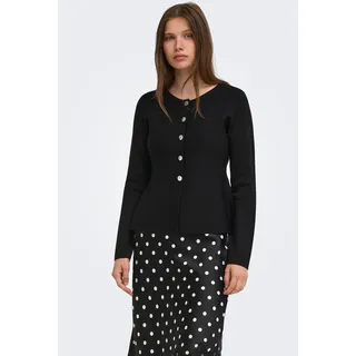 Strickjacke ONLY "ONLMELLI LIFE LS ONECK BUT CARDI RP KNT", Damen, Gr. M, schwarz (schwarz detail:new silber buttons), Strick, Obermaterial: 70% Viskose, 30% Nylon, unifarben, regular fit normal, Rundhals, Strickjacken Strickjacke