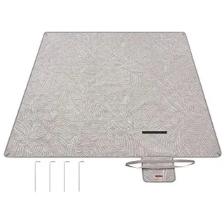 Famanu Picknickdecke 200 x 200 cm wasserfest und maschinenwaschbar - Große Campingdecke für Park, Garten, Strand - Khaki mit tropischen Farnen