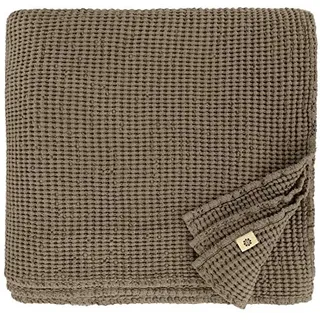 Linen & Cotton Plaid Decke Sommer Tagesdecke Waffelpique Enzo - 48% Leinen, 52% Baumwolle, Taupe (150 x 210 cm) Leinendecke Baumwolldecke Wohndecke Blanket Überwurf Bett Bettwäsche Bettüberwurf
