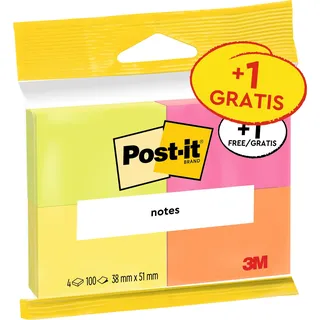 Post-it Post-it® Haftnotiz, Haftnotizen 3 + 1 (38 x 51 mm)