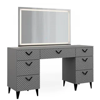 Vicco Schminktisch Anett, 150 cm mit LED-Spiegel, Grau - Grau