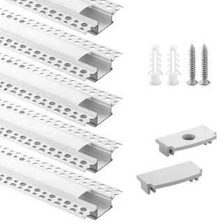 Efishine 5-Pack 3.3ft/1Meter Plaster-in, trimless vertiefte LED-Aluminium-Kanal mit Flansch für LED-Streifen, führte Kanal mit Clip-in Diffusor und, für breitere Strip Philips Hue (5pack *3.3ft)