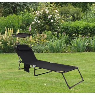 Ambia Garden Gartenliege , Anthrazit, Schwarz , Metall, Kunststoff, Textil , Füllung: Polyester , 55x24x185 cm , UV-beständig, rostfrei, verstellbares Dach, klappbar, Rückenlehne verstellbar , Gartenmöbel, Gartenliegen, Sonnenliegen