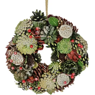Flair Flower Natur-Kranz mit echten Zapfen Lotus Perlen Beeren Wanddeko Türdeko Türkranz Tischkranz Adventsdeko Adventskranz Weihnachtsdeko Kränze Naturmaterialien Trockenfloristik Kunstblumen, Kranz