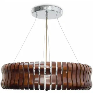 Relaxdays Pendelleuchte RINC groß, dunkles Holz mit Milchglas für angenehmes Licht, höhenverstellbar, 5-flammig, H=14 Ø=45 cm, Eiche, dunkel-braun
