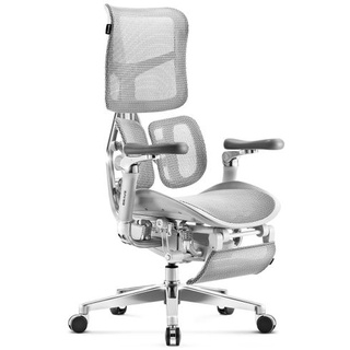 Diablo Chairs Diablo Brave V-Kinetic Bürostuhl Ergonomisch Schreibtischstuhl Chefsessel mit Fußstütze 5D Armlehnen Netzstoff Lendenwirbelstütze Verstellbarer Sitz Belastbar bis 120 kg (Grau)