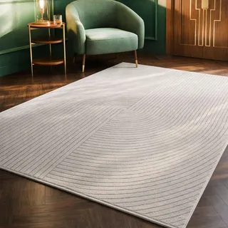 VIMODA Kurzflor-Teppich Boho modern – Dünner Wohnzimmer- & Schlafzimmerteppich mit 3D Hoch-Tief-Effekt, pflegeleicht,Maße:160x230 cm;Farbe:L.Grey