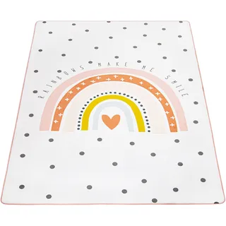 Paco Home Kinderteppich »Chicos 552«, rechteckig, 2 mm Höhe, Flachgewebe, niedlich, Kinder Design, Motiv Regenbogen, Pastell-Farben, beige