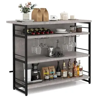 COSTWAY Hausbar Schrank, Barschrank mit 4 Ablagen, Küchenregal mit Weinregal, Gläserhalter & Fußstütze, Standregal Theke Bar, Küchenbar Bartisch, Grau - Grau