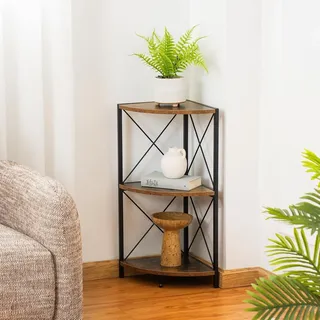 Eckregal - Platzsparendes Design - Holzregal - Metallrahmen - 1 Stück